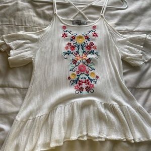 White Embroidered Cold Shoulder Blouse